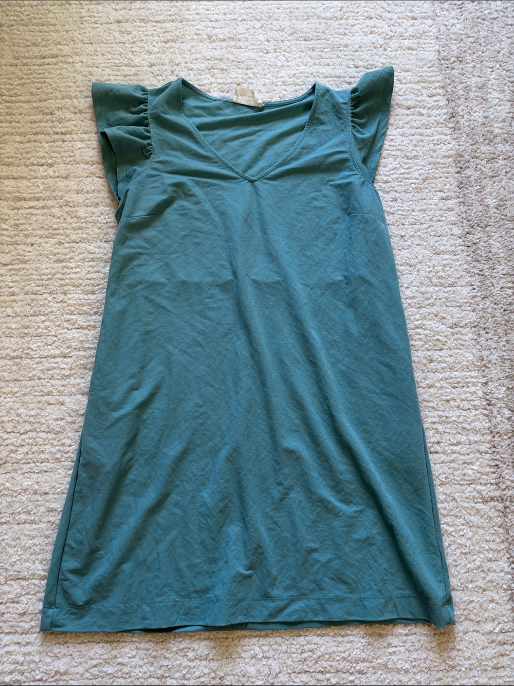 Women's Teal V-Neck Midi Dress with Flutter Sleeves
